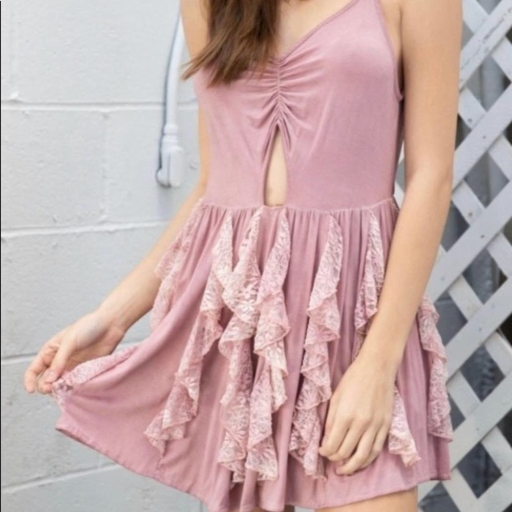 POL Blush Pink Ruffle Lace Tank Top